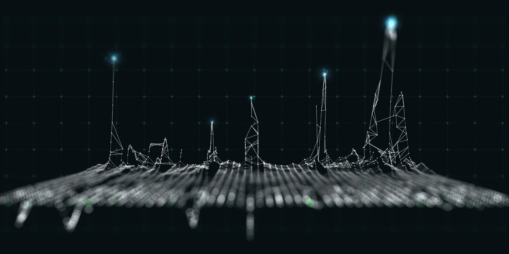 Abstract data visualisation representing technology infrastructure and digital networks
